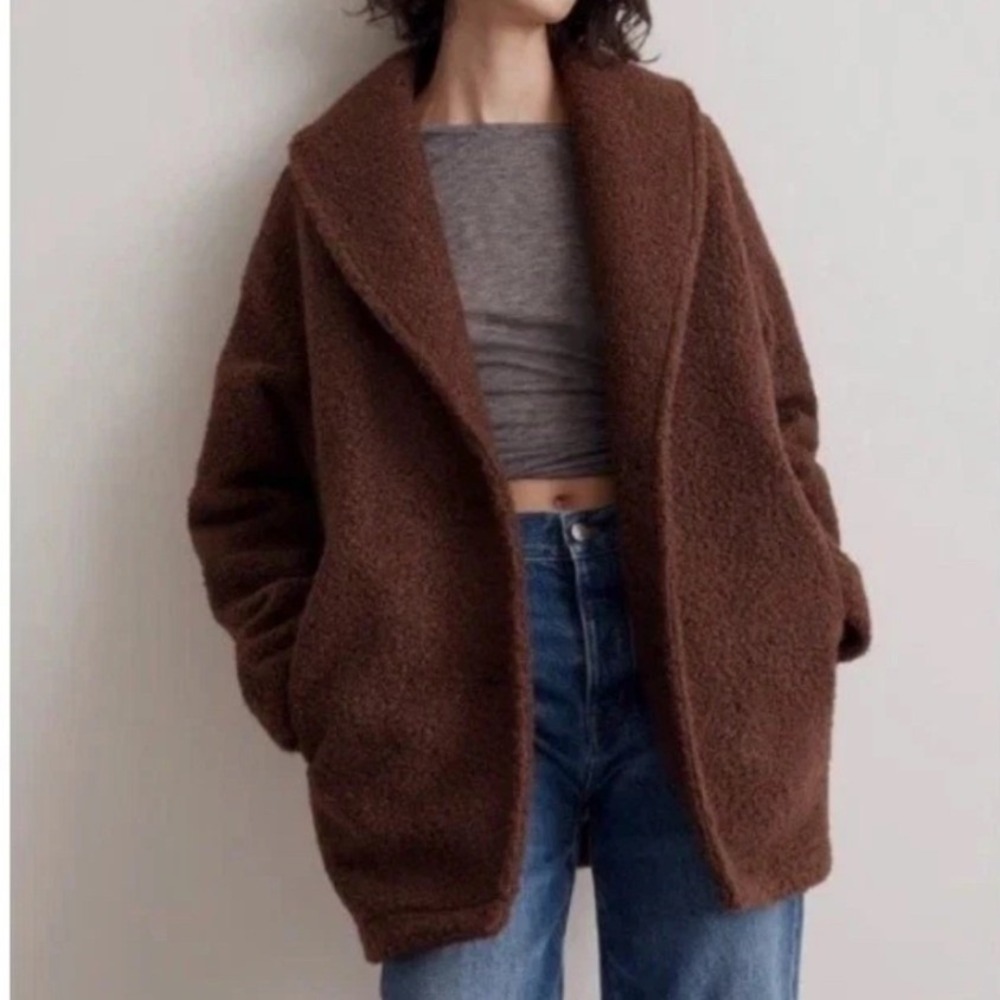 Madewell Pebbled Faux Shearling Shawl Collar Longline Coat Large NEW